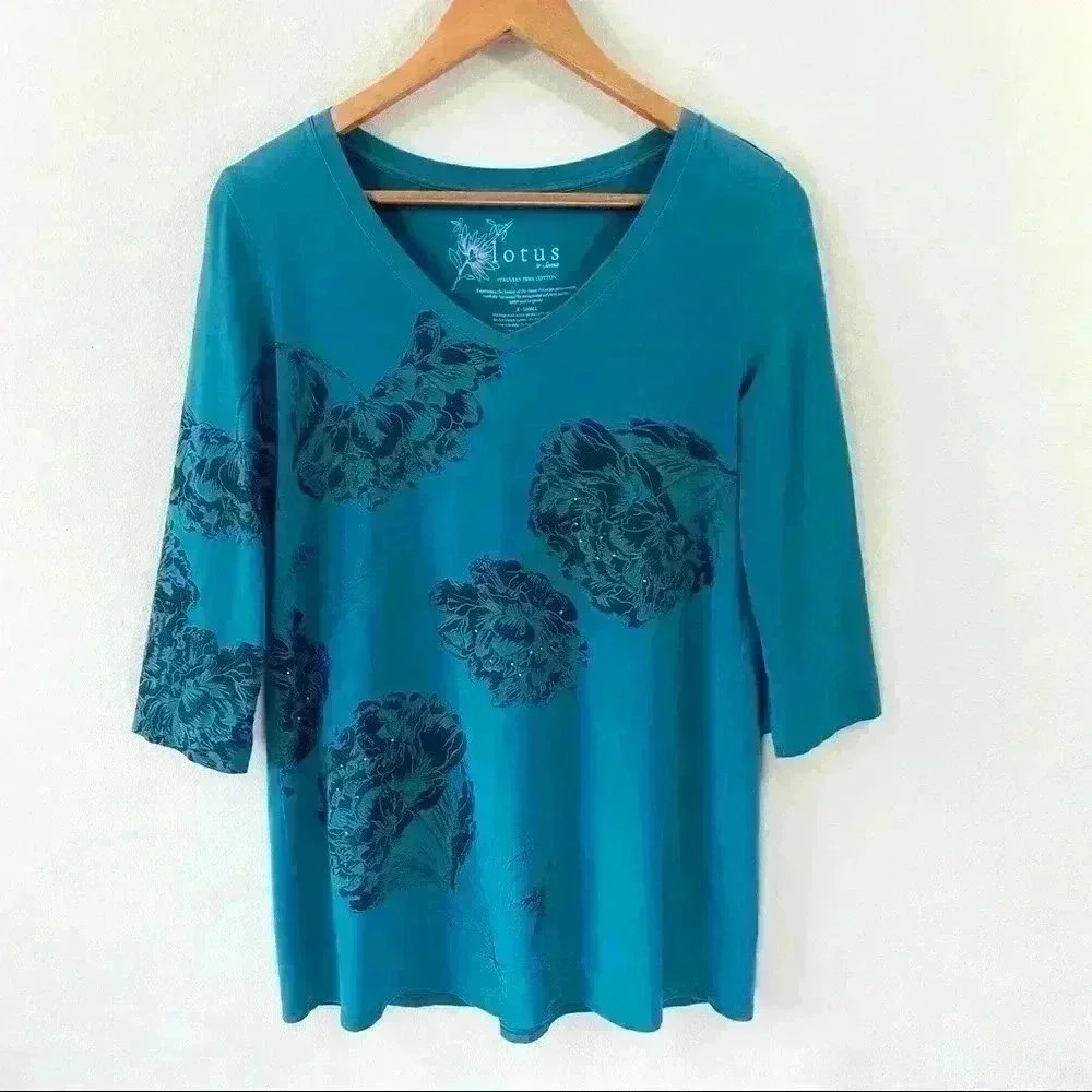 Lotus by Soma pina cotton v neck embellished shirt